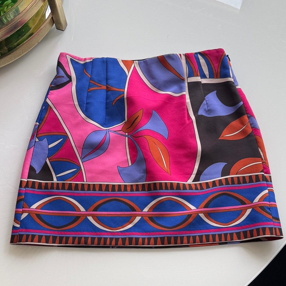 ZARA Vibrant Floral Print Mini Skirt - Pink & Blue